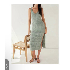 RUE STIIC Mao Maxi Midi Knit Slit Dress in Sage- Size Small